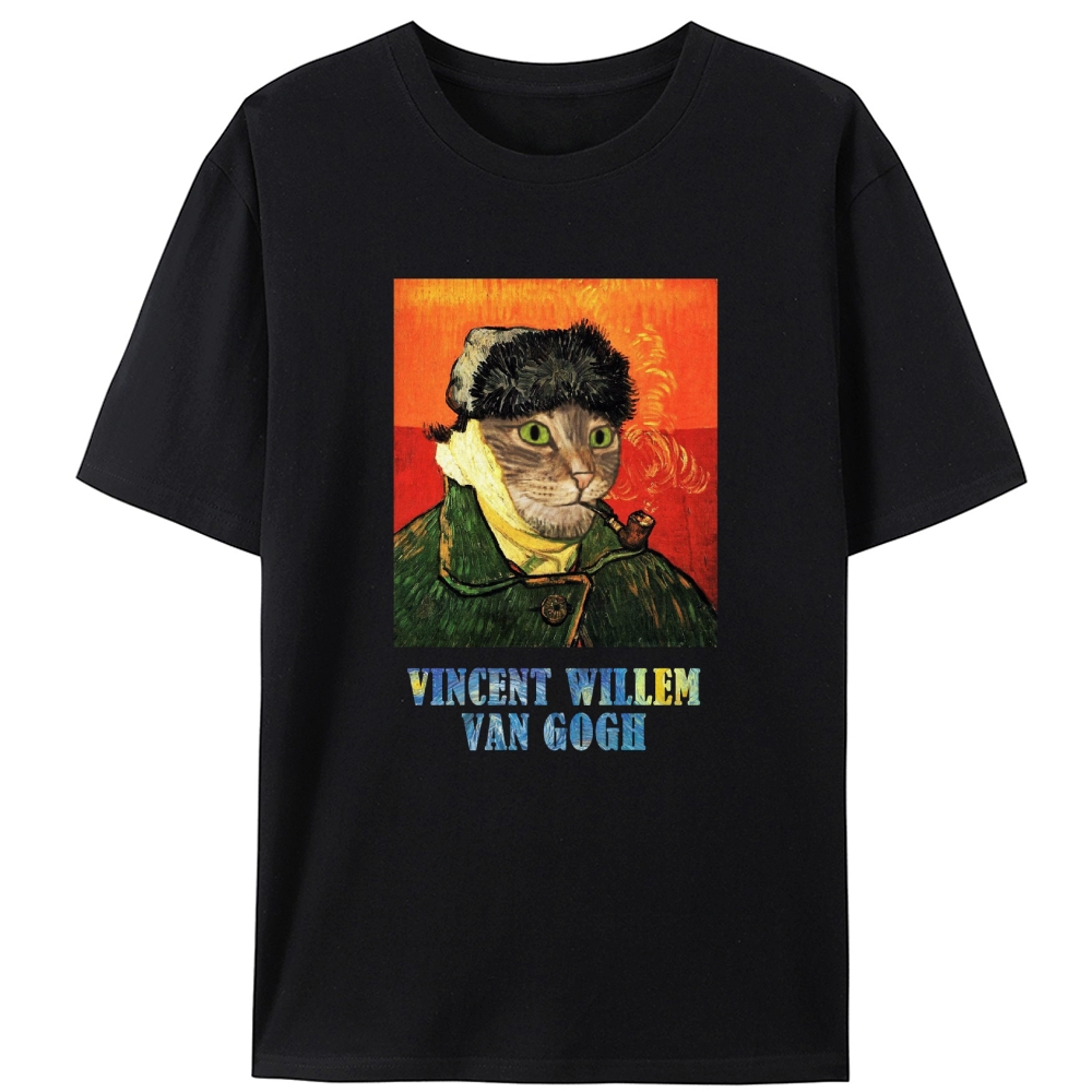 Vincent Willem Van Gogh Cat Self-Portrait Retro Designed for Women - Slim Fit Cotton Tee