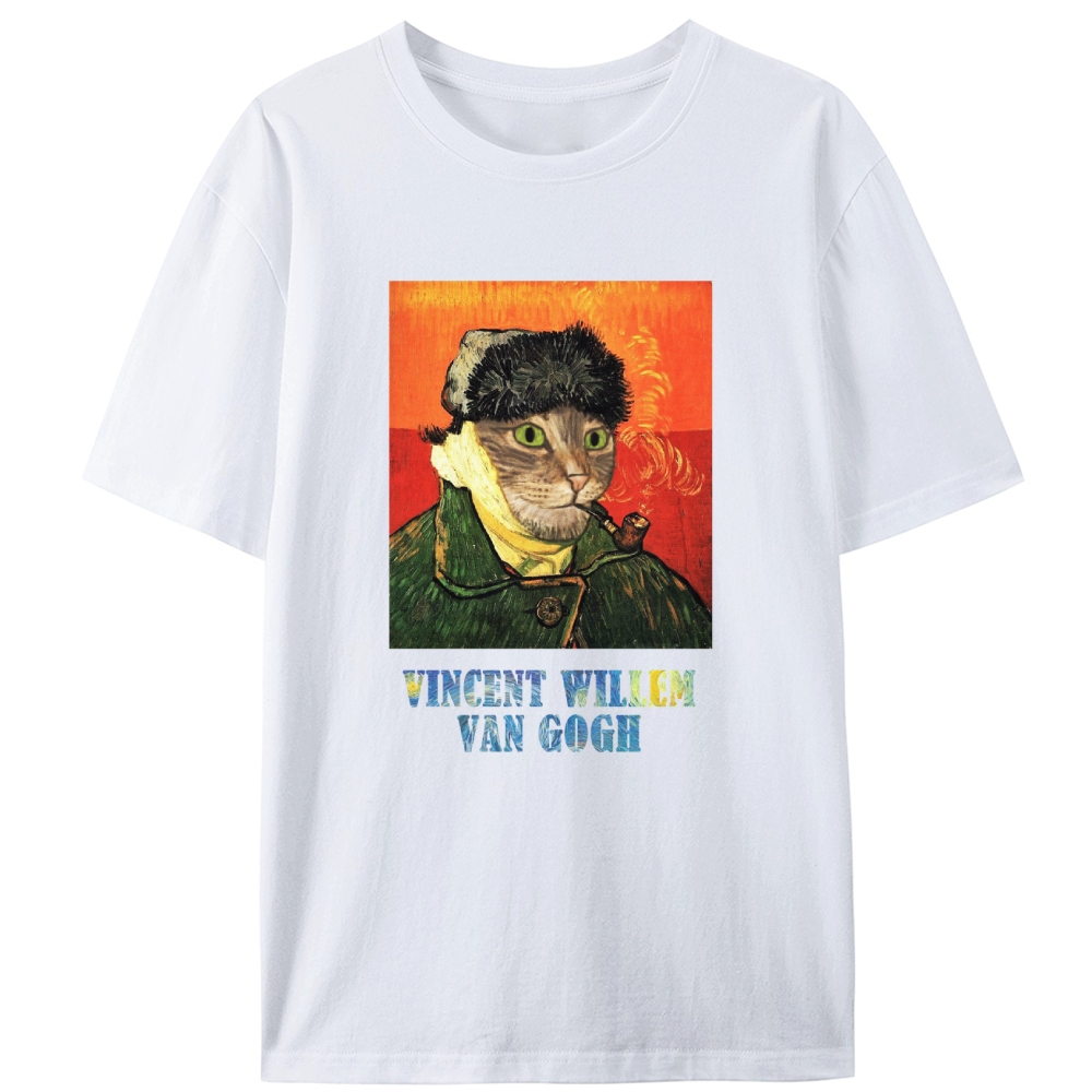 Vincent Willem Van Gogh Cat Self-Portrait Retro Designed for Women - Slim Fit Cotton Tee