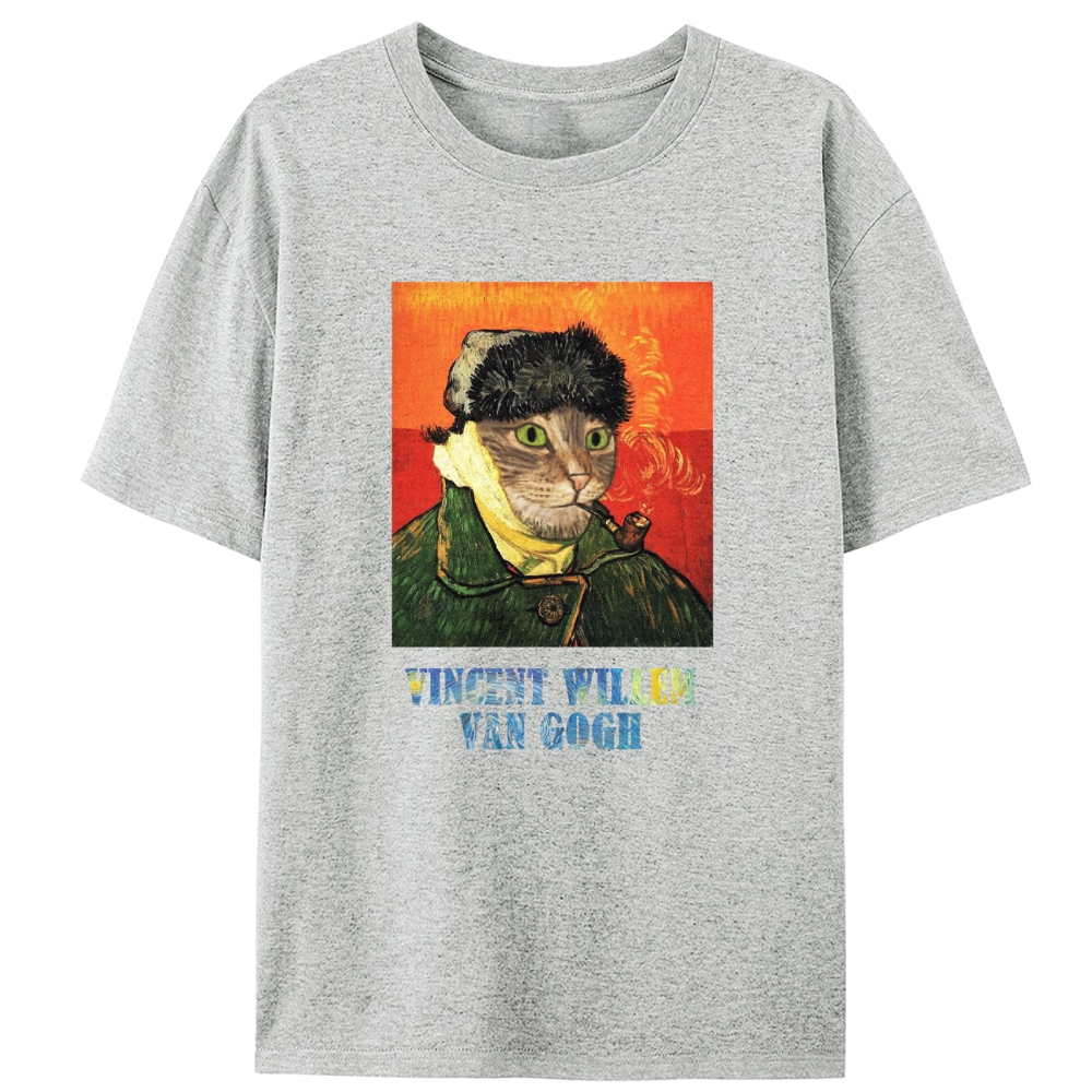Vincent Willem Van Gogh Cat Self-Portrait Retro Designed for Women - Slim Fit Cotton Tee