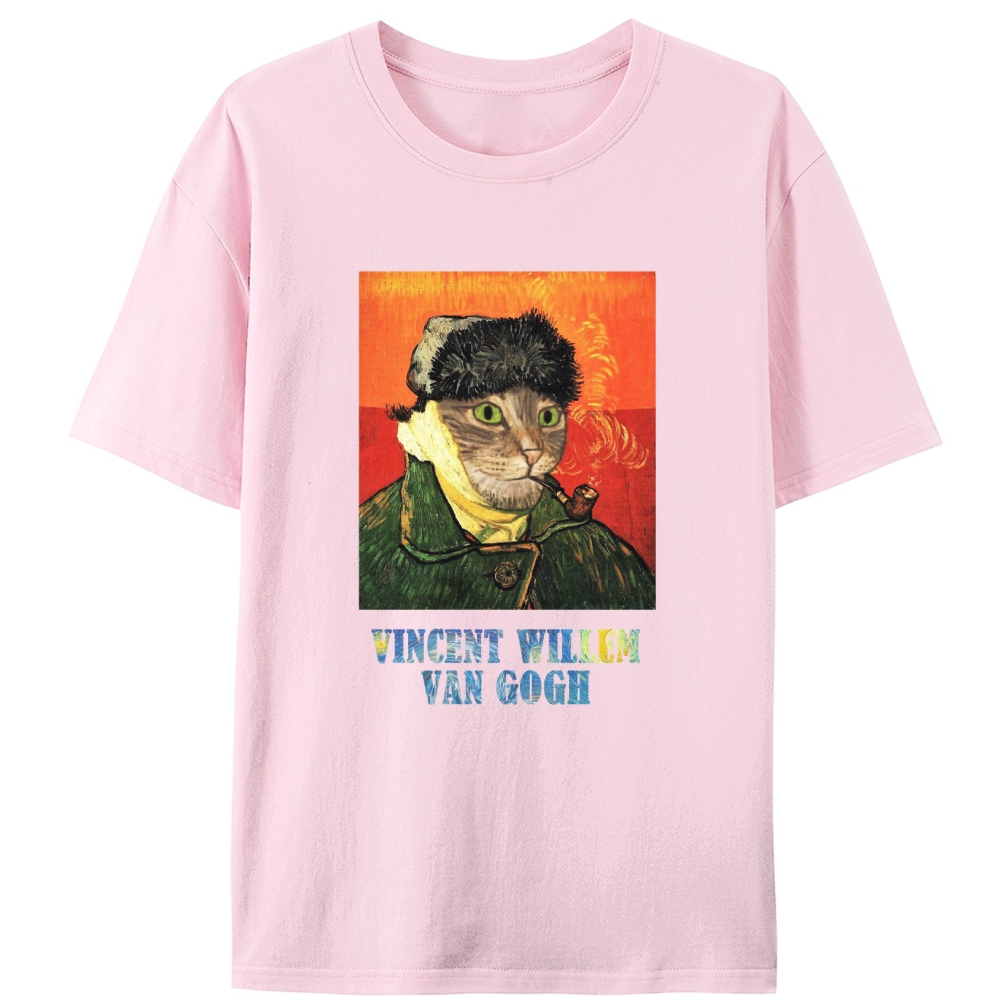 Vincent Willem Van Gogh Cat Self-Portrait Retro Designed for Women - Slim Fit Cotton Tee