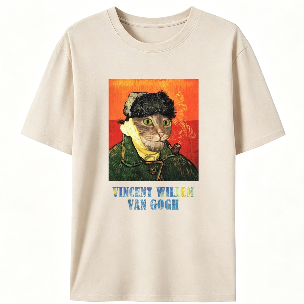 Vincent Willem Van Gogh Cat Self-Portrait Retro Designed for Women - Slim Fit Cotton Tee