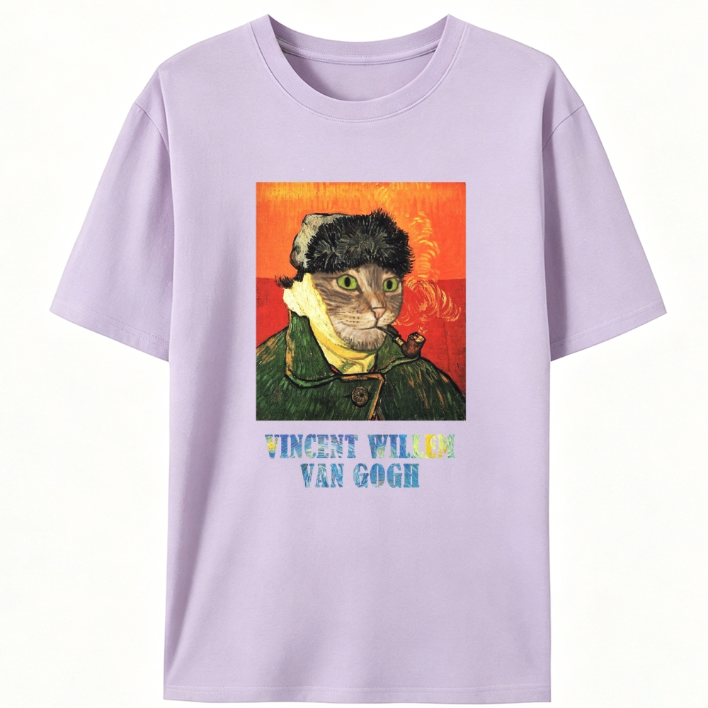 Vincent Willem Van Gogh Cat Self-Portrait Retro Designed for Women - Slim Fit Cotton Tee