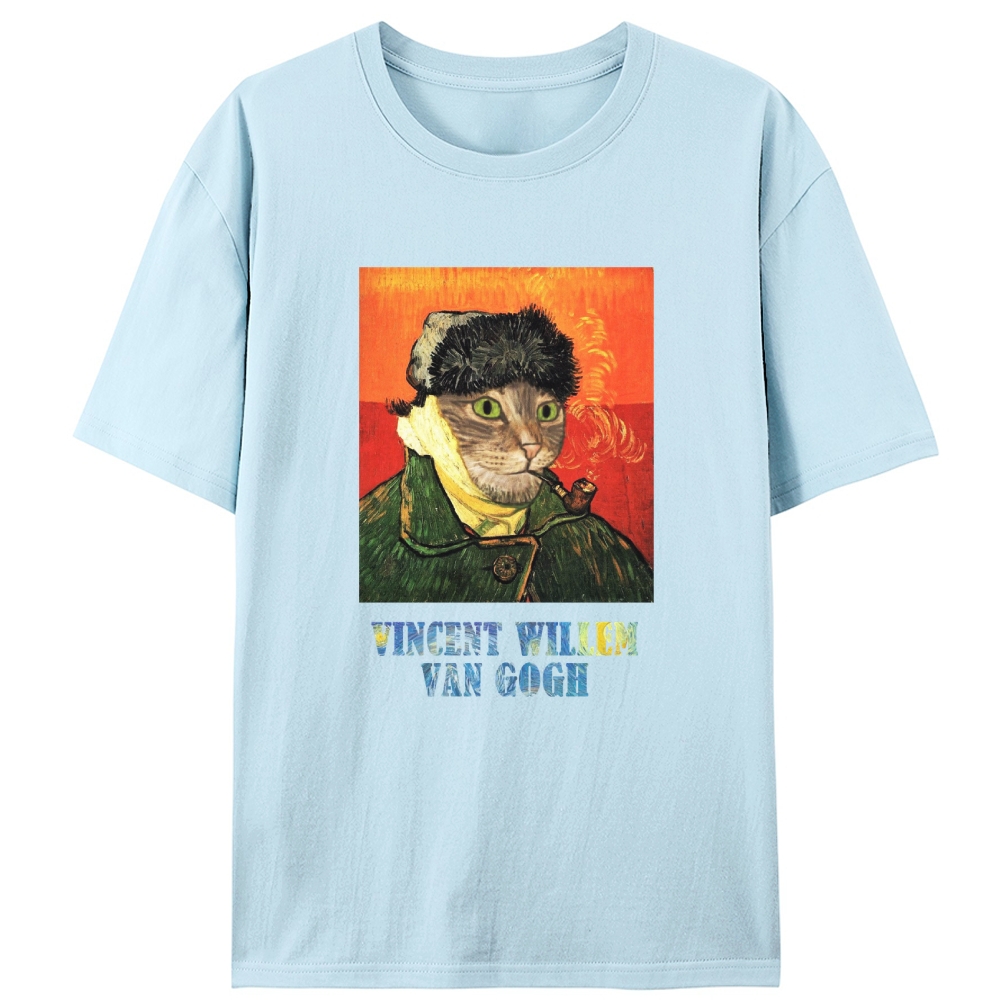 Vincent Willem Van Gogh Cat Self-Portrait Retro Designed for Women - Slim Fit Cotton Tee