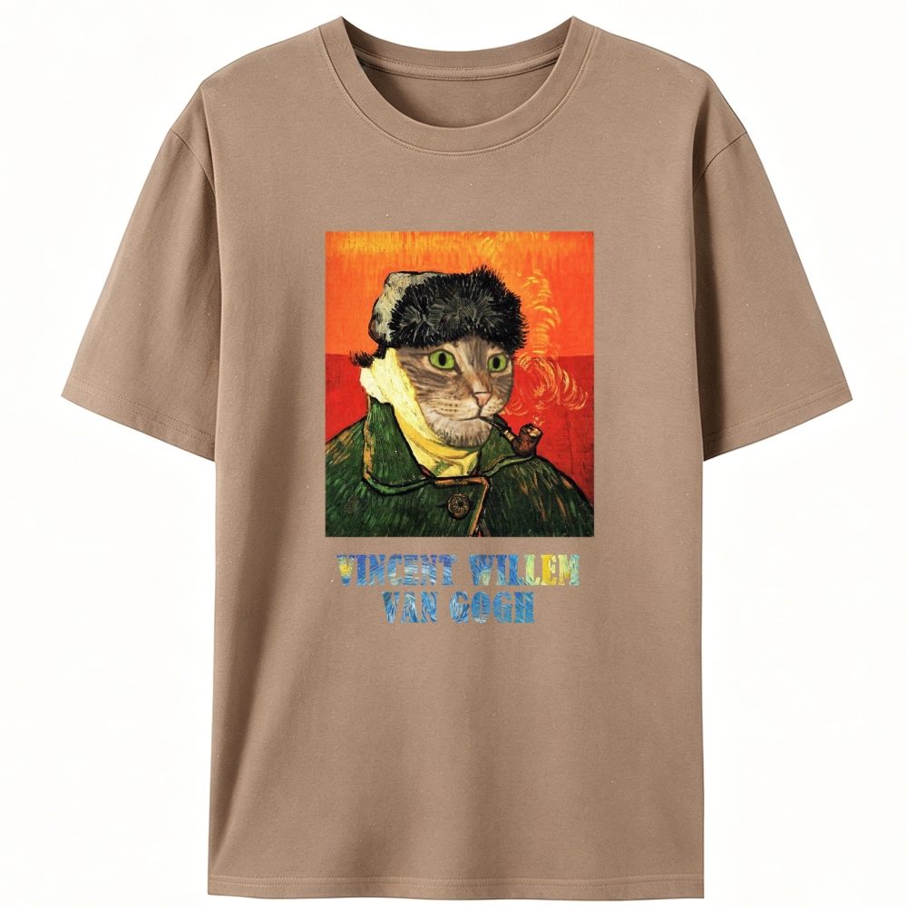 Vincent Willem Van Gogh Cat Self-Portrait Retro Designed for Women - Slim Fit Cotton Tee