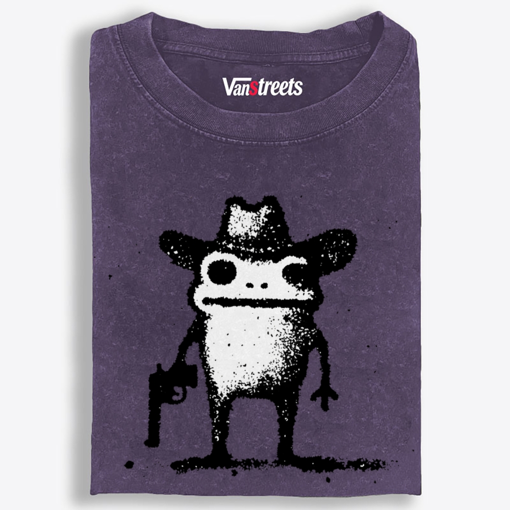 Cowboy Gun Frog Retro Washed T-Shirt | 100% Cotton | Streetwear Essential