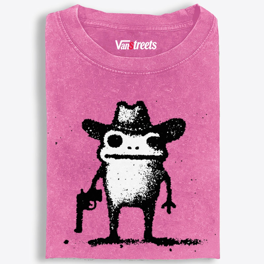 Cowboy Gun Frog Retro Washed T-Shirt | 100% Cotton | Streetwear Essential