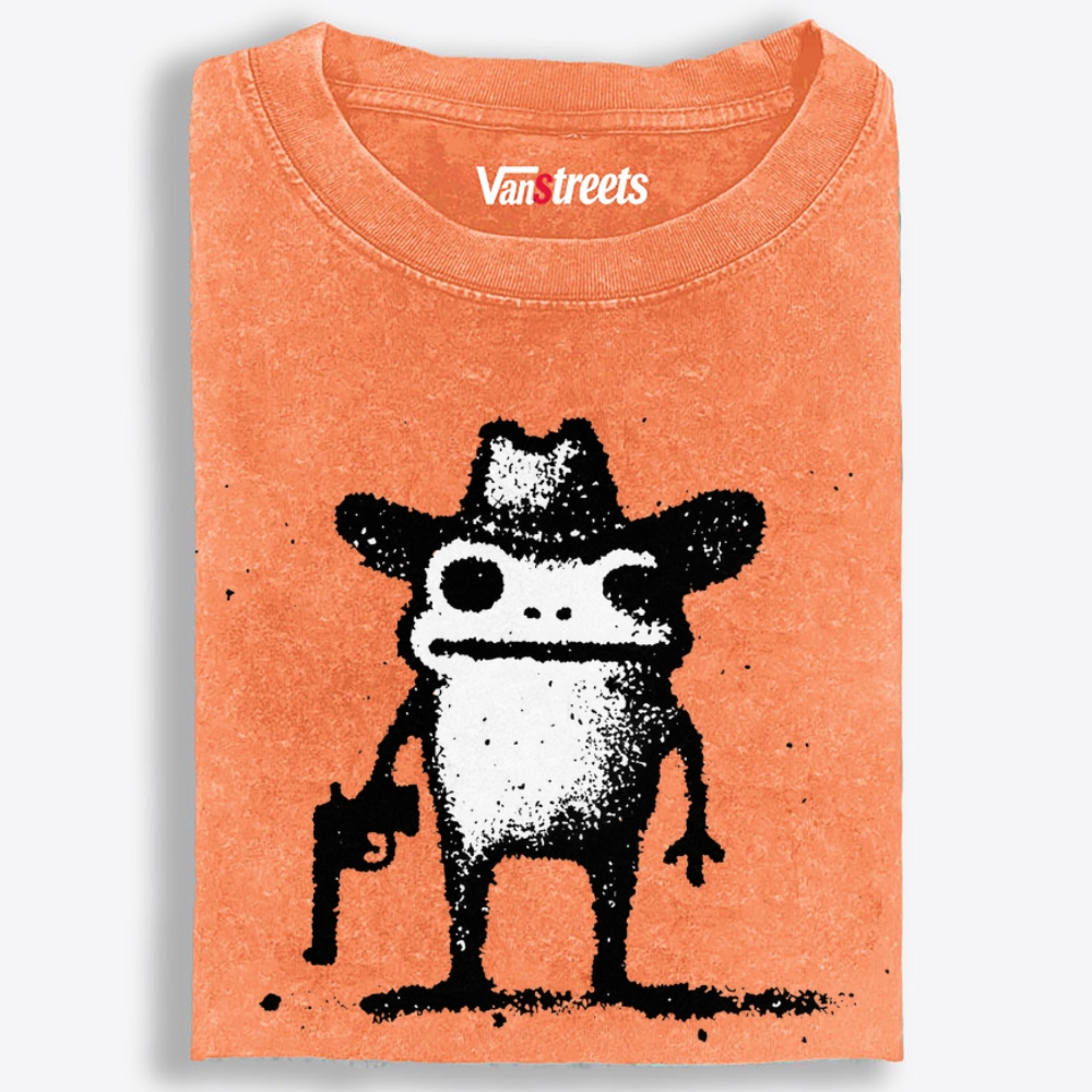 Cowboy Gun Frog Retro Washed T-Shirt | 100% Cotton | Streetwear Essential