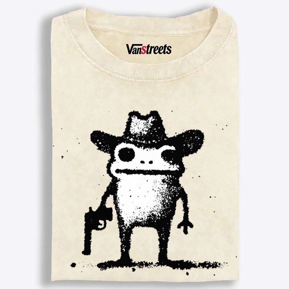 Cowboy Gun Frog Retro Washed T-Shirt | 100% Cotton | Streetwear Essential