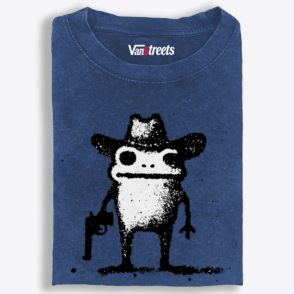 Cowboy Gun Frog Retro Washed T-Shirt | 100% Cotton | Streetwear Essential