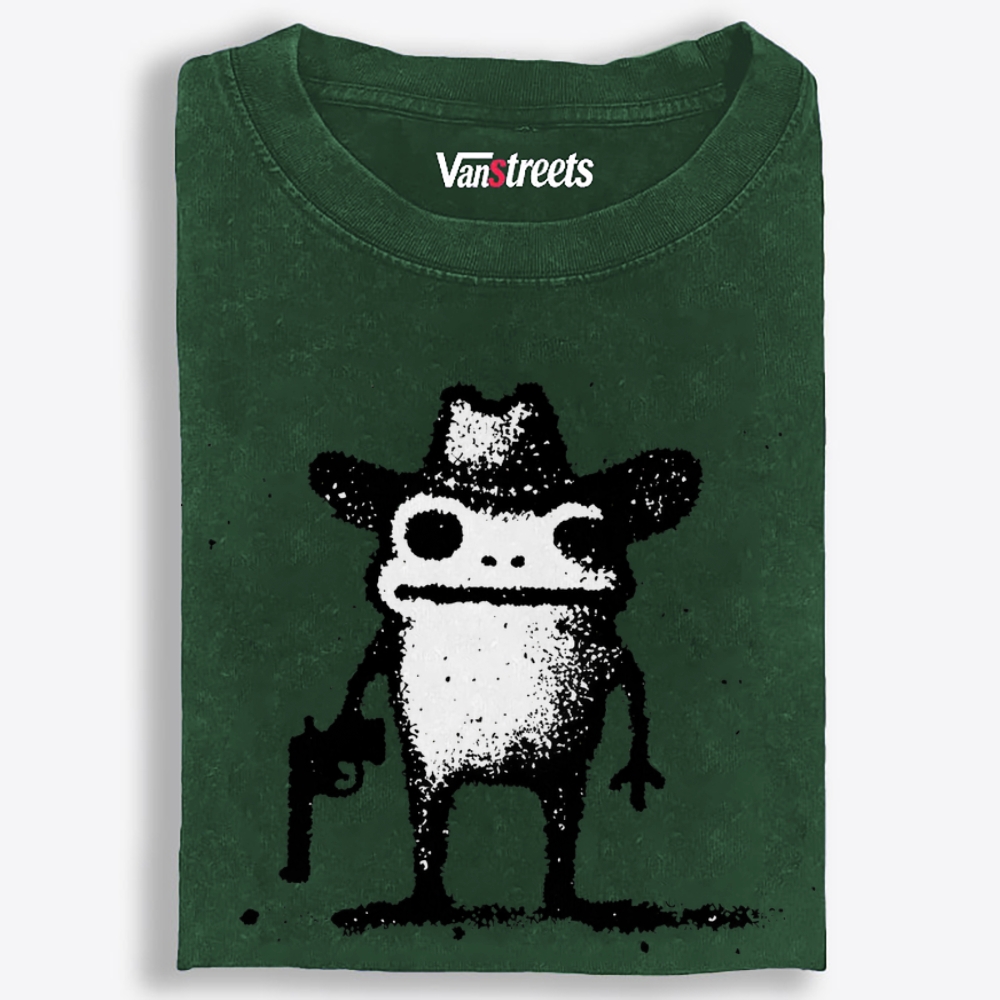 Cowboy Gun Frog Retro Washed T-Shirt | 100% Cotton | Streetwear Essential