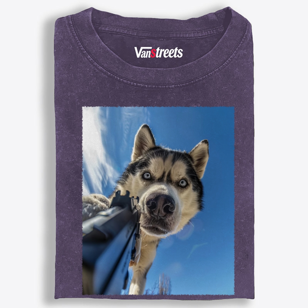 Low Angle Husky Gun Retro Washed T-Shirt | 100% Cotton | Streetwear Essential