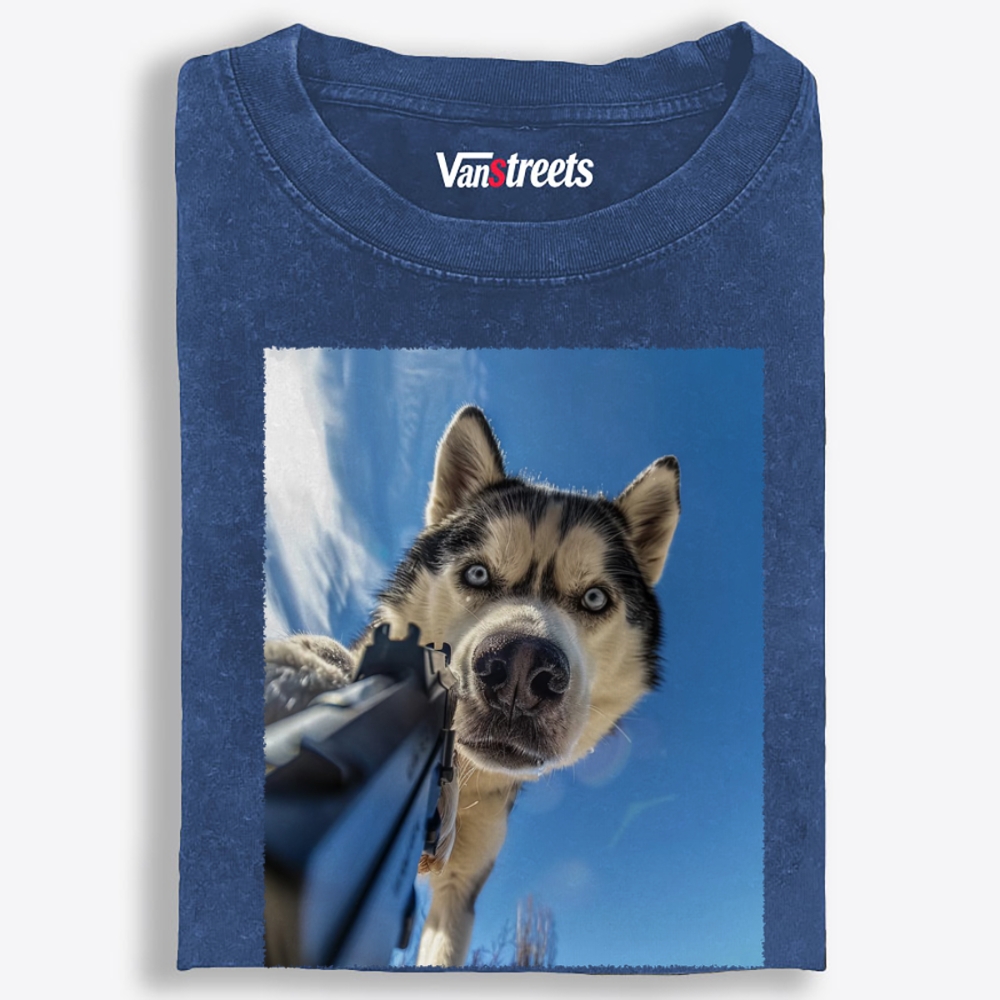 Low Angle Husky Gun Retro Washed T-Shirt | 100% Cotton | Streetwear Essential