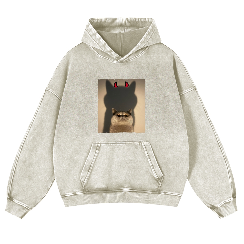 Demon Shadow Cat Meme Retro Washed Hoodie