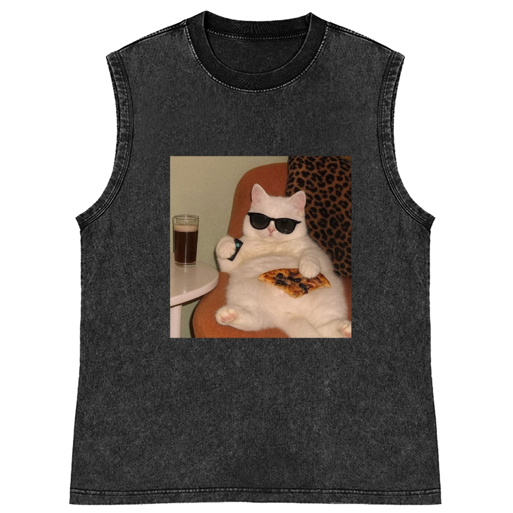 Lazy Cat Pizza & Beer Couch Potato Retro Washed Tank Top