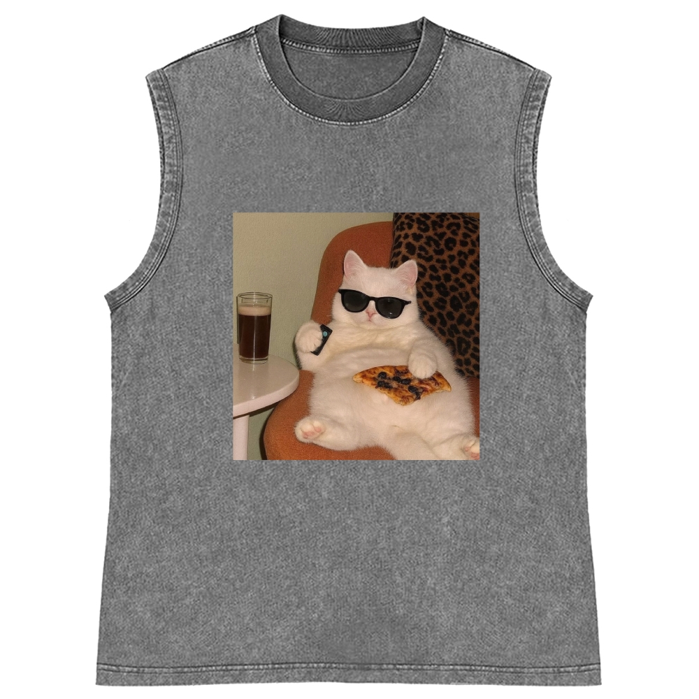 Lazy Cat Pizza & Beer Couch Potato Retro Washed Tank Top
