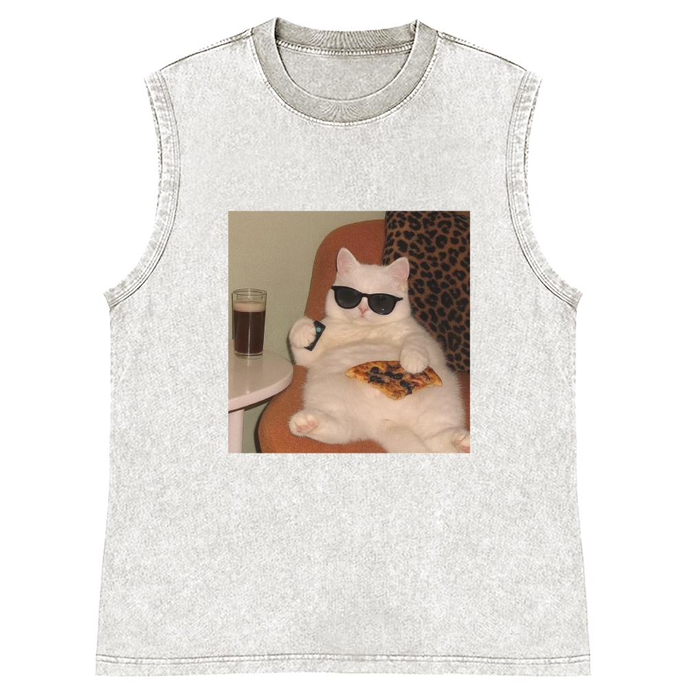 Lazy Cat Pizza & Beer Couch Potato Retro Washed Tank Top