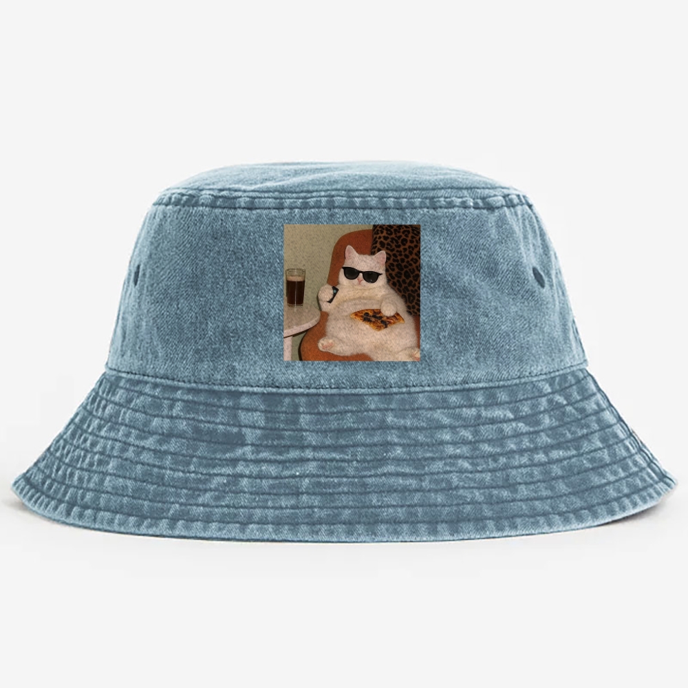 Lazy Cat Pizza & Beer Couch Potato Retro Washed Bucket Hat