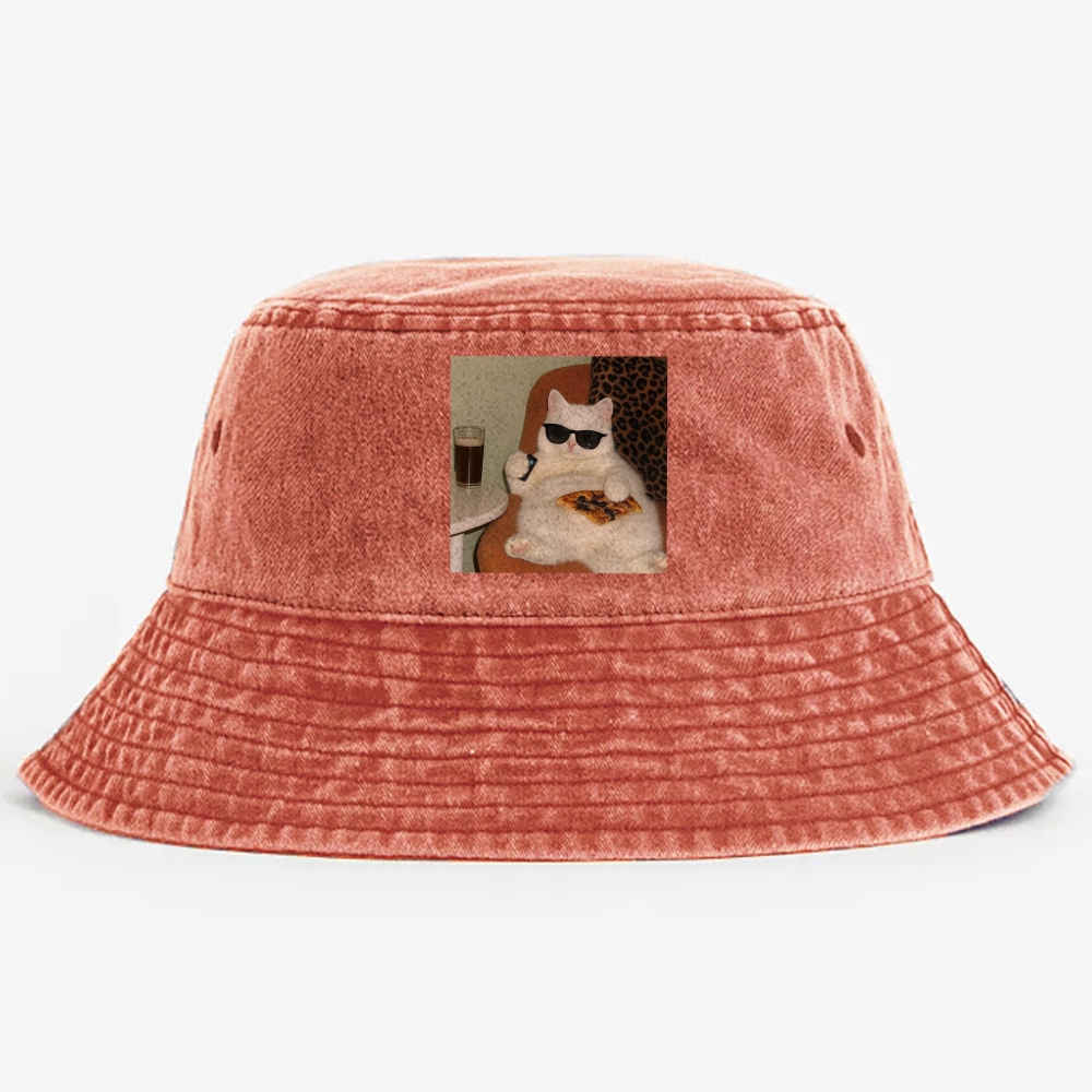 Lazy Cat Pizza & Beer Couch Potato Retro Washed Bucket Hat