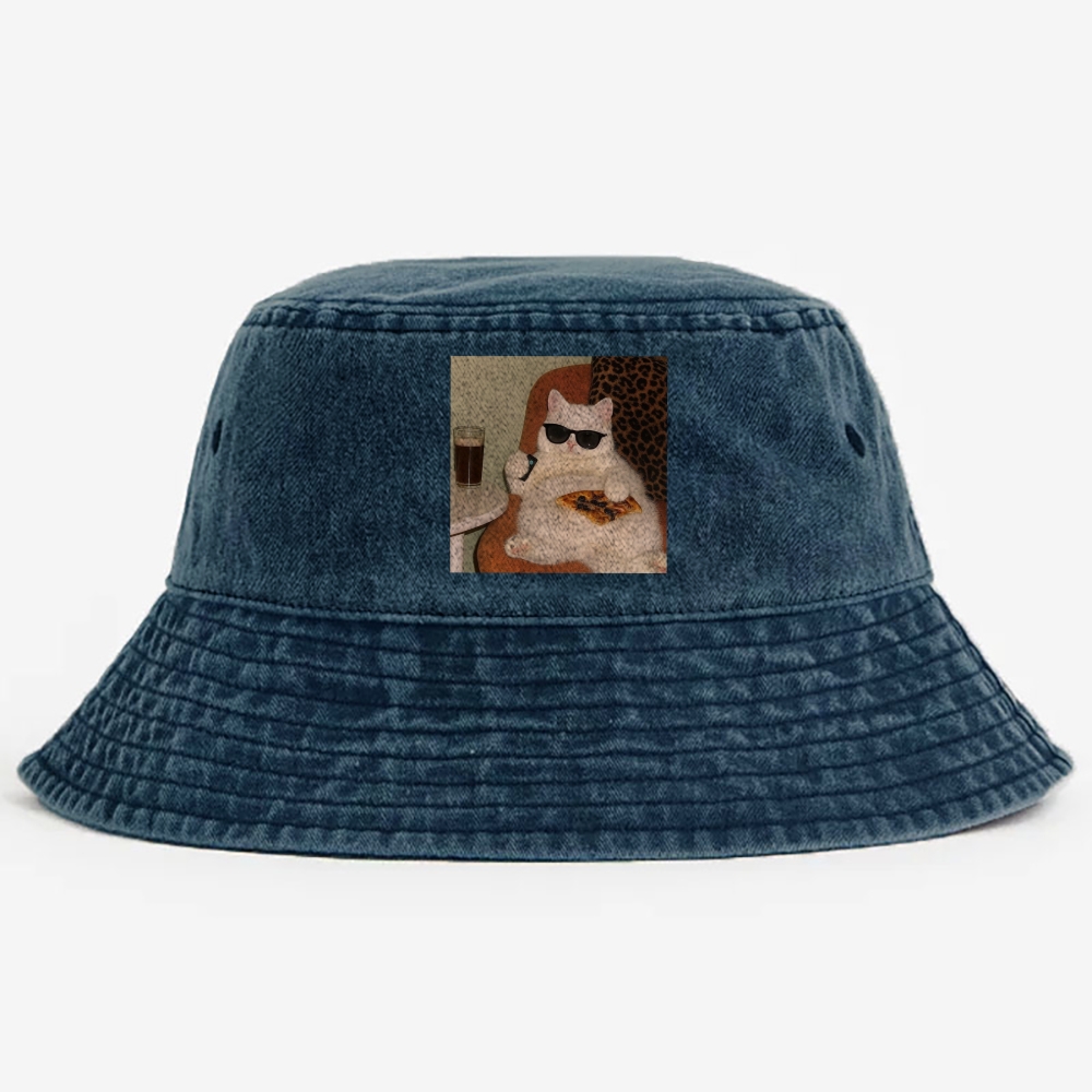 Lazy Cat Pizza & Beer Couch Potato Retro Washed Bucket Hat