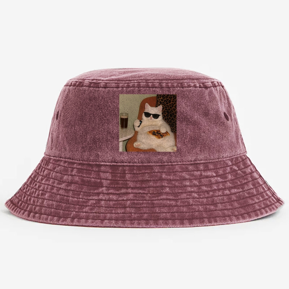 Lazy Cat Pizza & Beer Couch Potato Retro Washed Bucket Hat