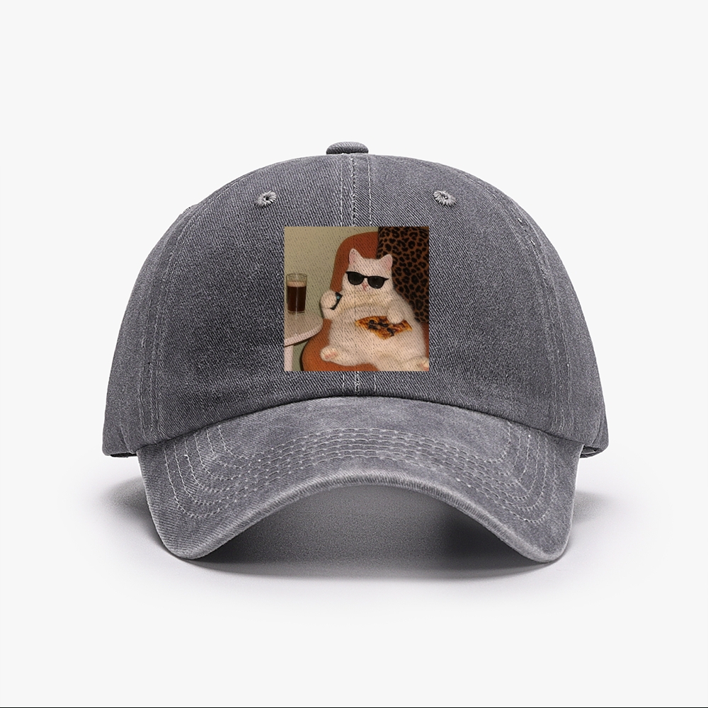 Lazy Cat Pizza & Beer Couch Potato Retro Washed baseball cap