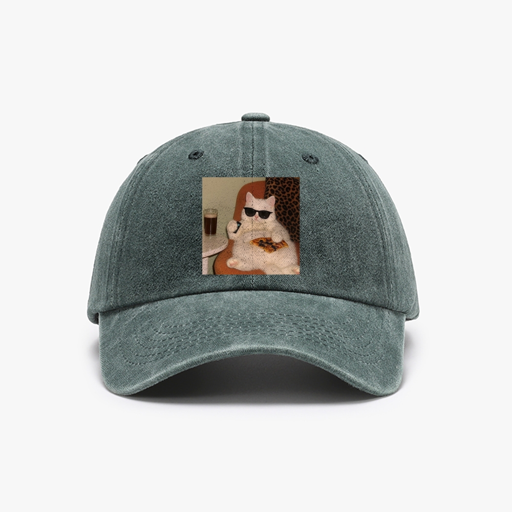 Lazy Cat Pizza & Beer Couch Potato Retro Washed baseball cap