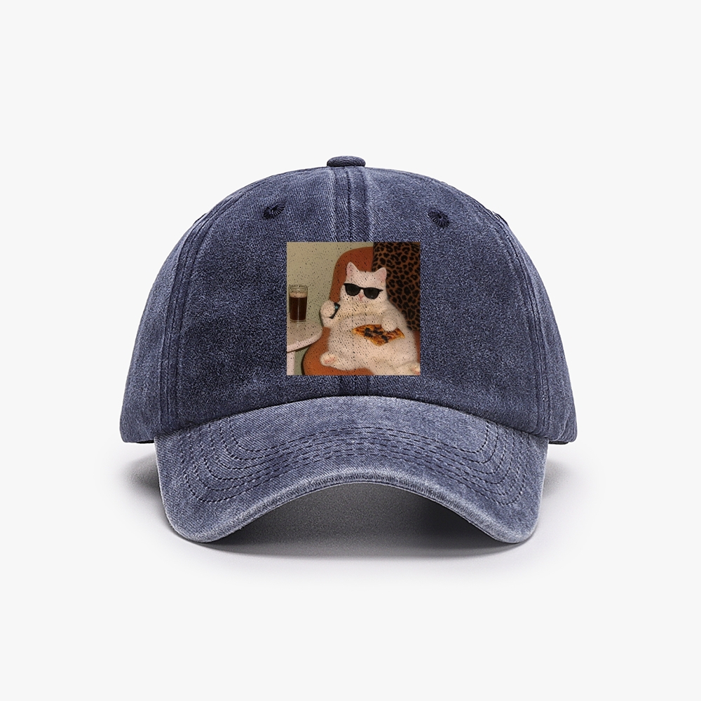 Lazy Cat Pizza & Beer Couch Potato Retro Washed baseball cap
