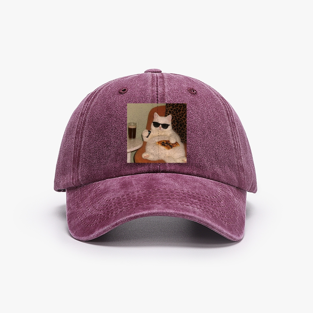 Lazy Cat Pizza & Beer Couch Potato Retro Washed baseball cap