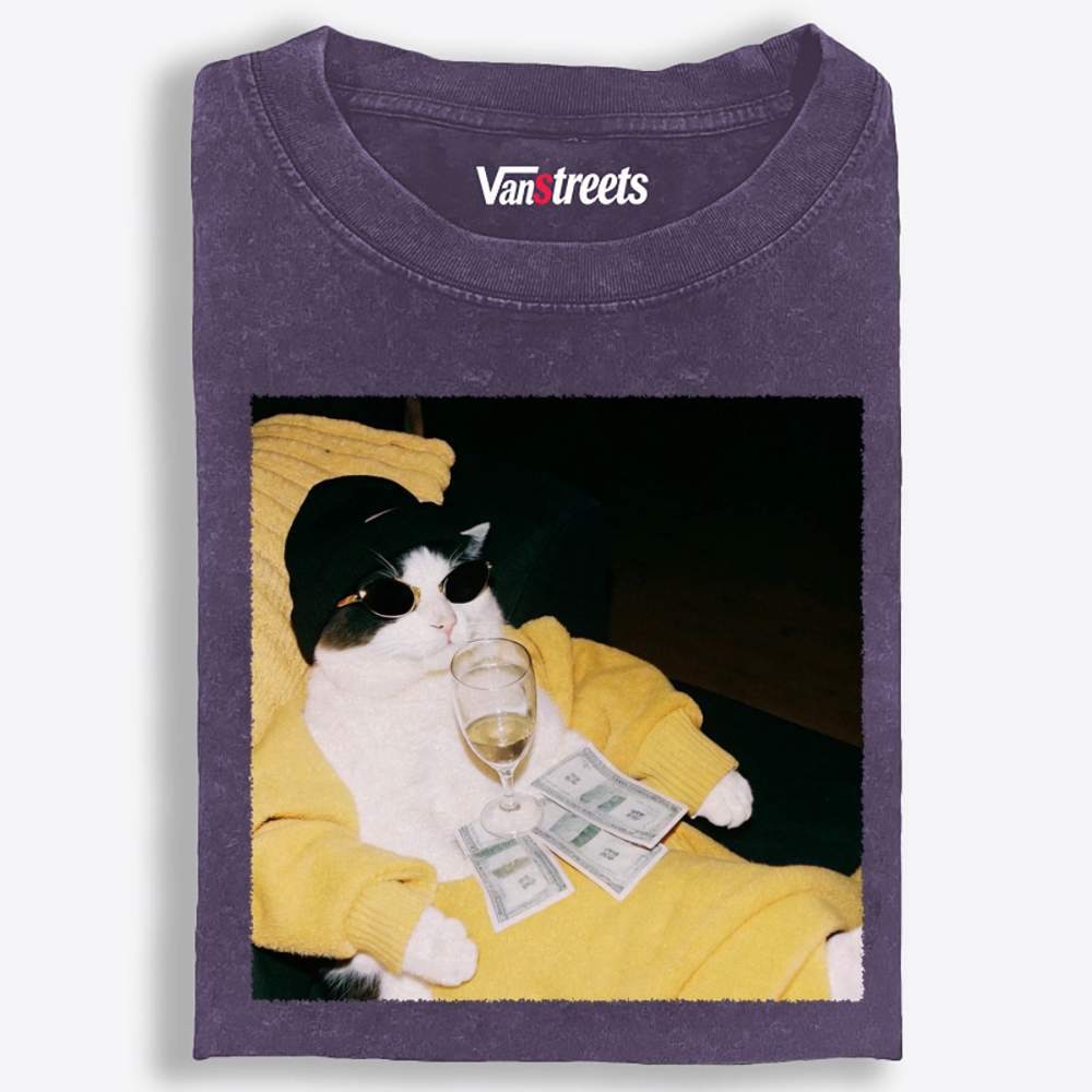 Rich Boss Cat Retro Washed T-Shirt | 100% Cotton | Streetwear Essential