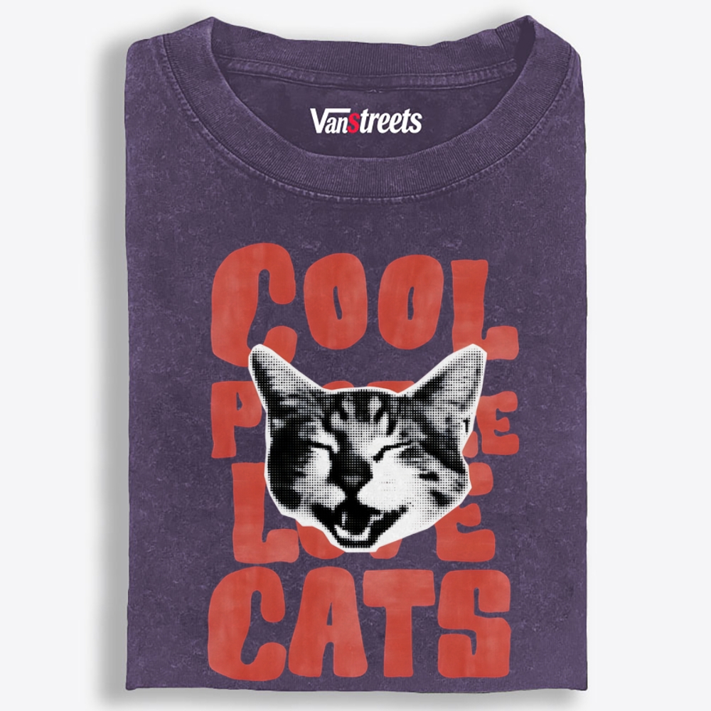 Cool People Love Cats Retro Washed T-Shirt | 100% Cotton | Streetwear Essential