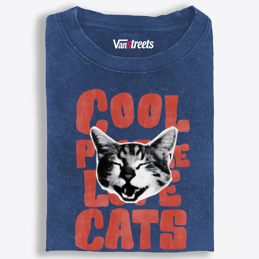 Cool People Love Cats Retro Washed T-Shirt | 100% Cotton | Streetwear Essential