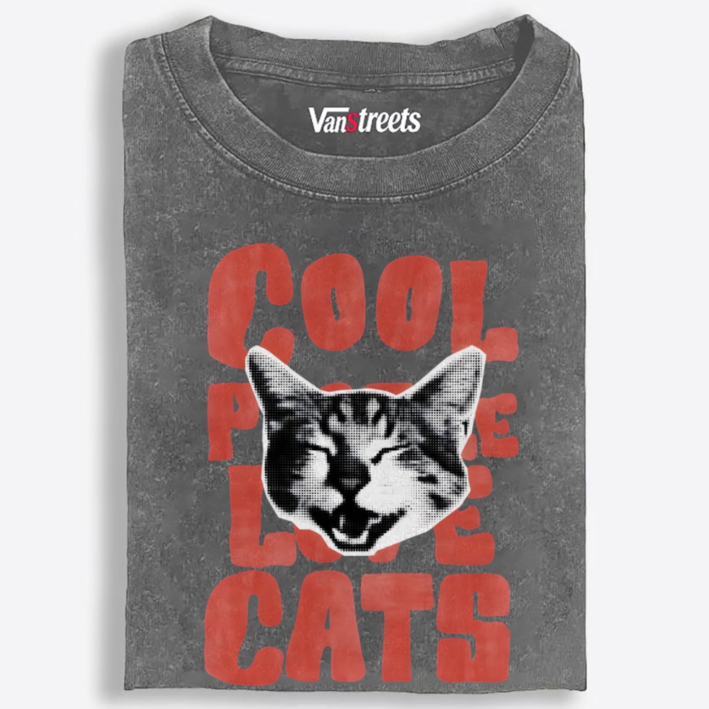 Cool People Love Cats Retro Washed T-Shirt | 100% Cotton | Streetwear Essential