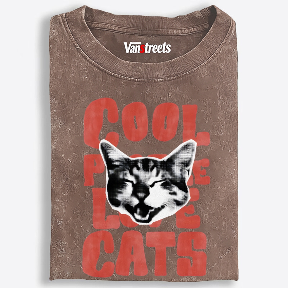 Cool People Love Cats Retro Washed T-Shirt | 100% Cotton | Streetwear Essential