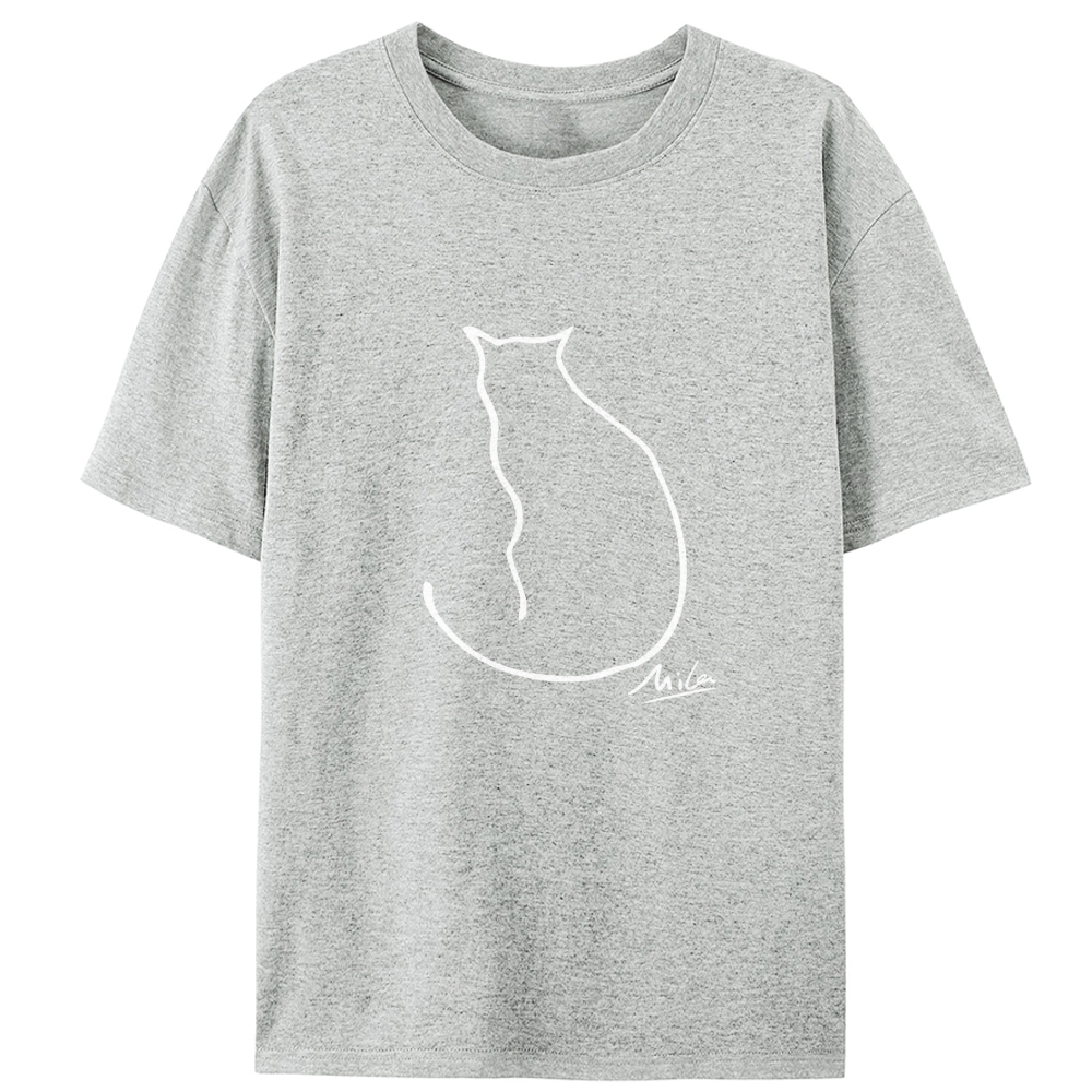 Minimalist Line Art Cat Signature Retro Designed for Women - Slim Fit Cotton Tee