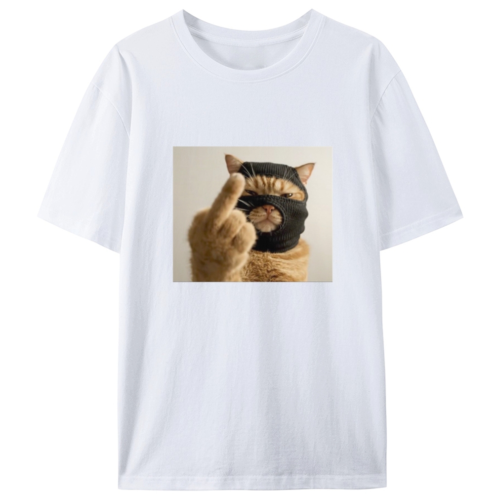 Bank Robber Cat Middle Finger Retro Designed for Women - Slim Fit Cotton Tee