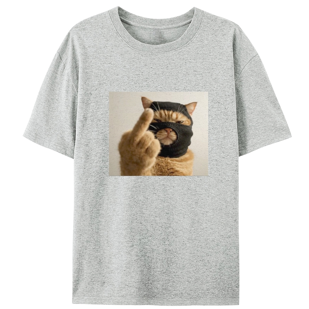Bank Robber Cat Middle Finger Retro Designed for Women - Slim Fit Cotton Tee