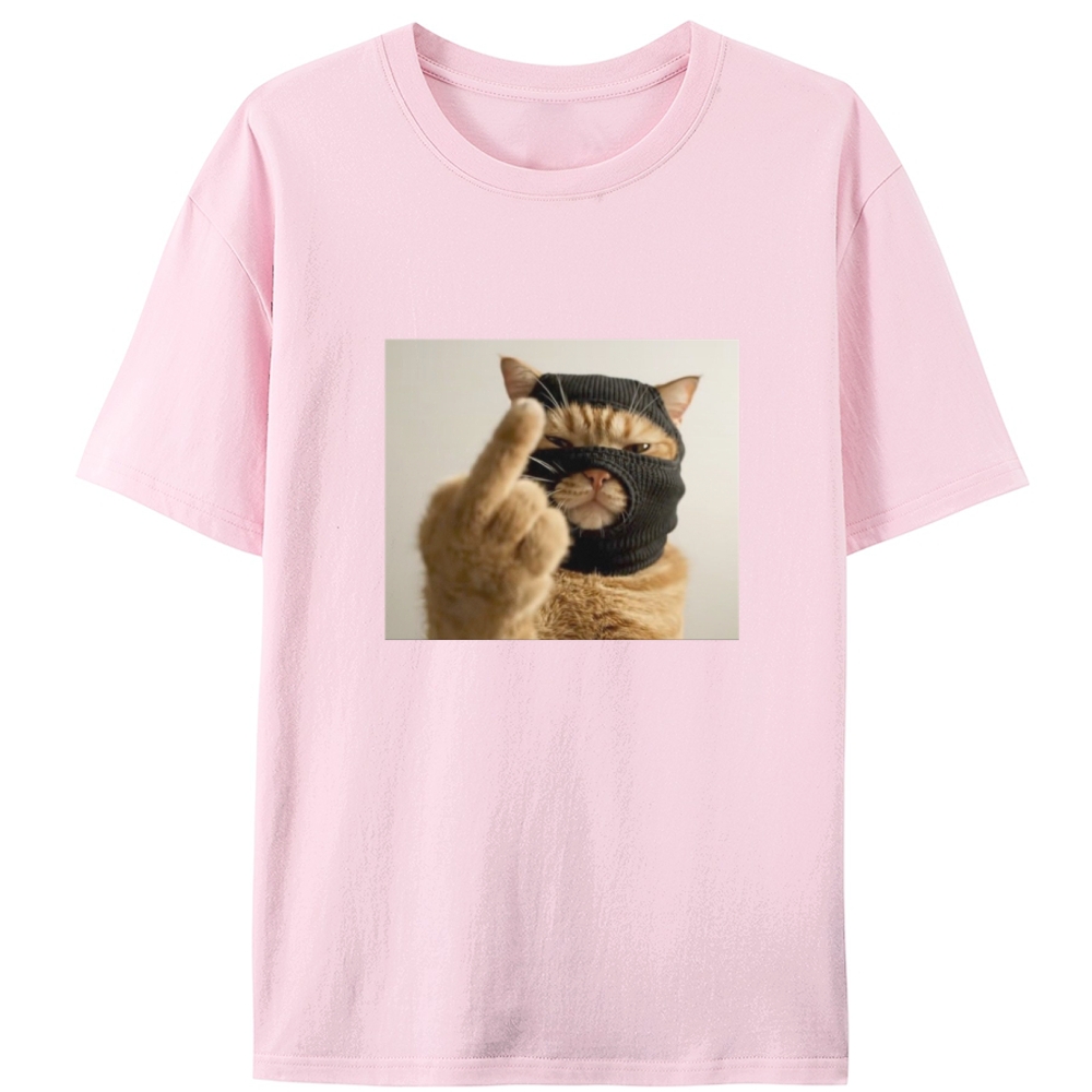 Bank Robber Cat Middle Finger Retro Designed for Women - Slim Fit Cotton Tee