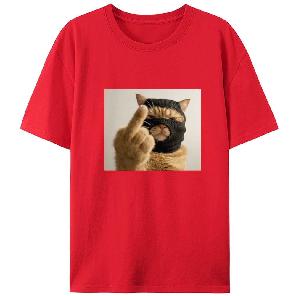Bank Robber Cat Middle Finger Retro Designed for Women - Slim Fit Cotton Tee