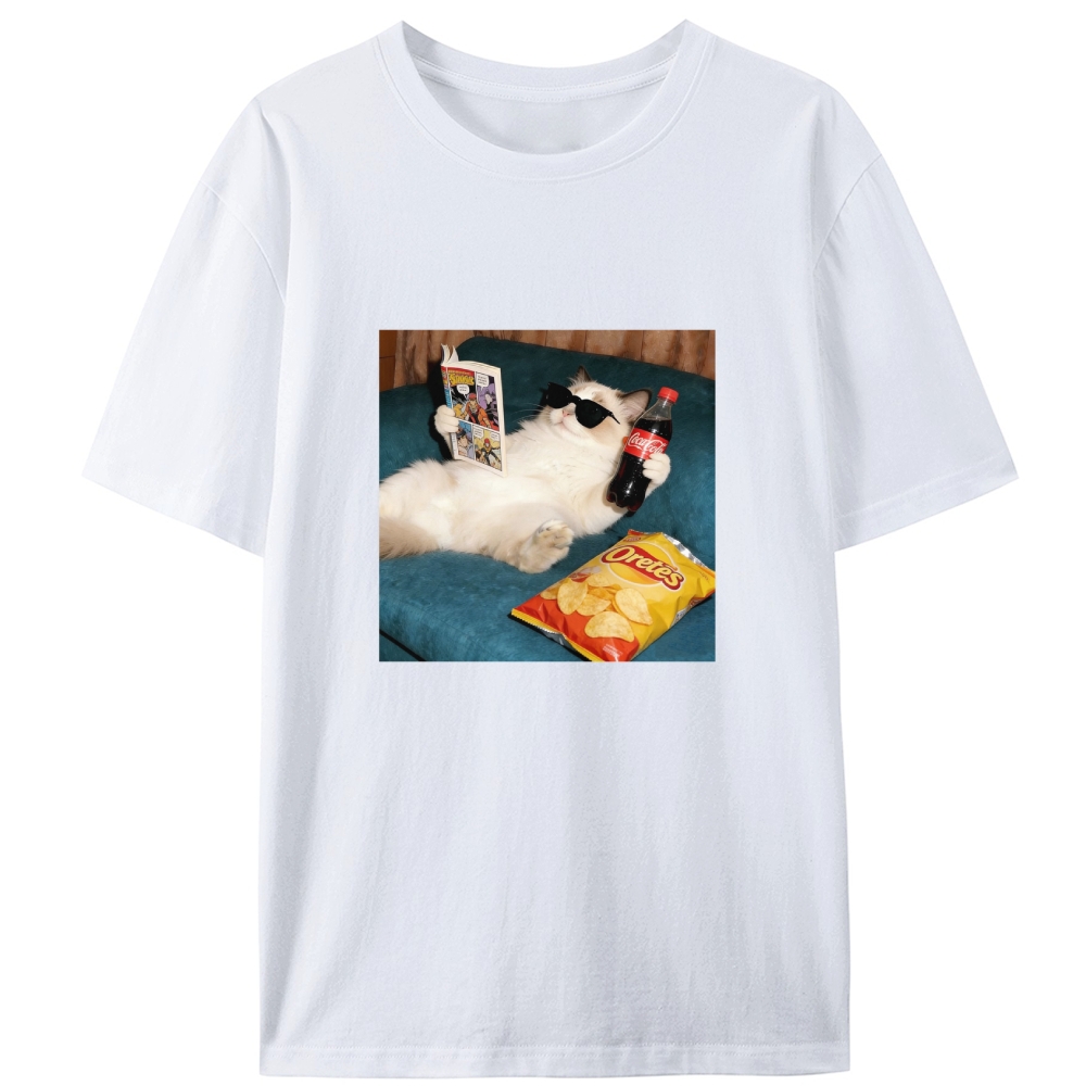 Chill Ragdoll Cat Comic & Coke Designed for Women - Slim Fit Cotton Tee