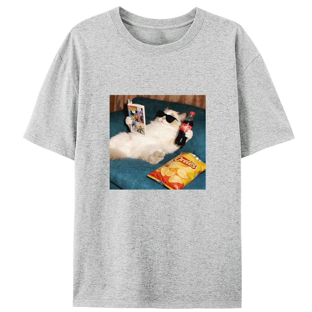 Chill Ragdoll Cat Comic & Coke Designed for Women - Slim Fit Cotton Tee