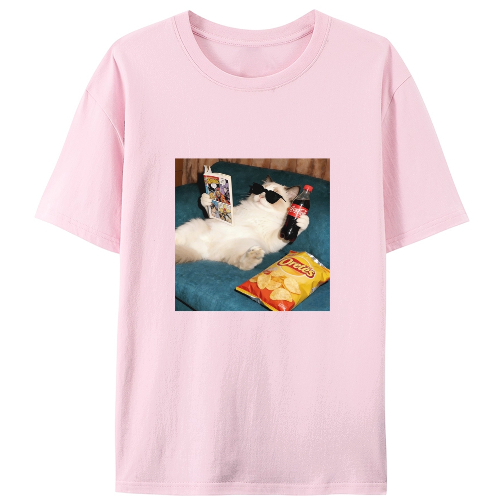 Chill Ragdoll Cat Comic & Coke Designed for Women - Slim Fit Cotton Tee