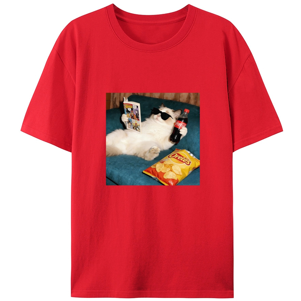 Chill Ragdoll Cat Comic & Coke Designed for Women - Slim Fit Cotton Tee