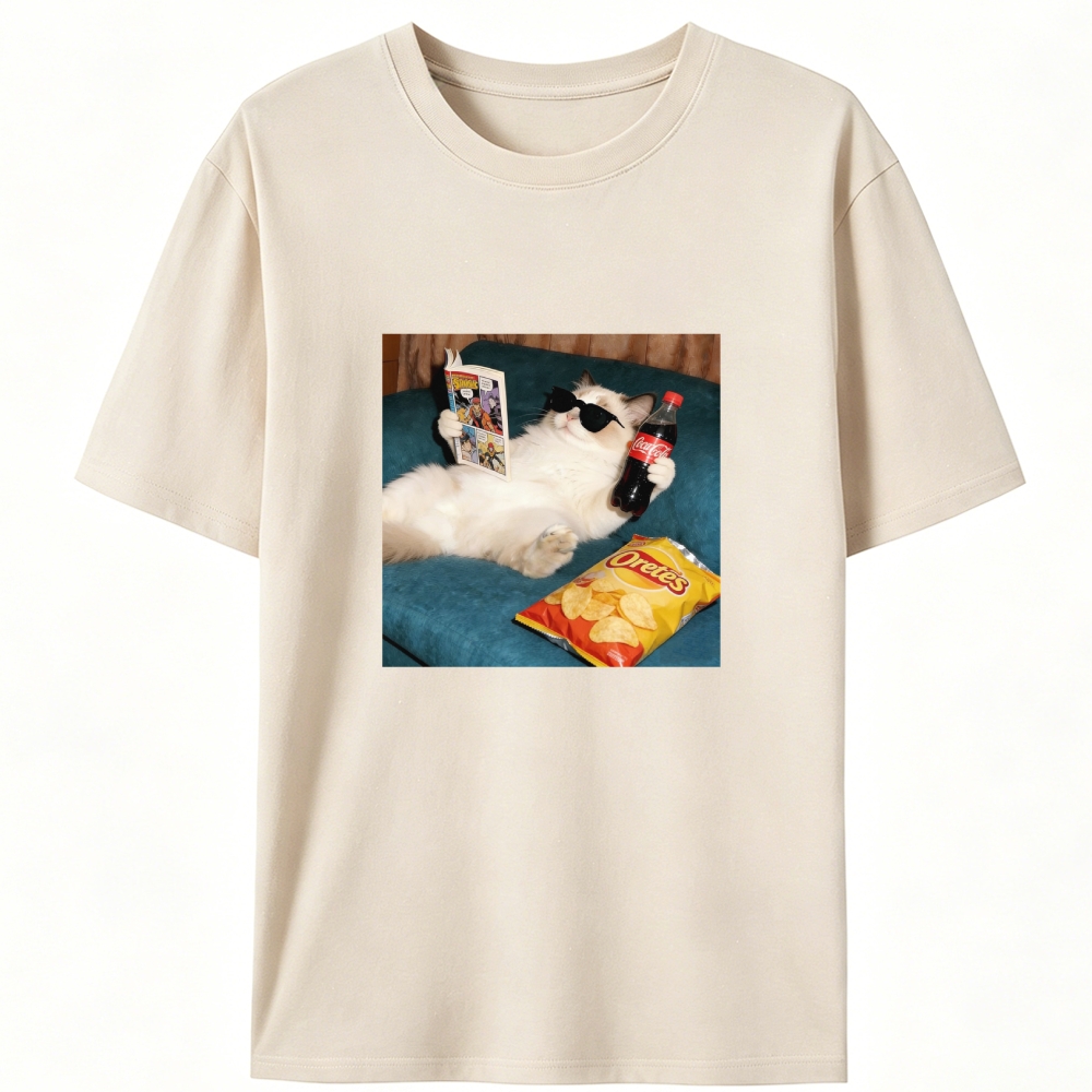 Chill Ragdoll Cat Comic & Coke Designed for Women - Slim Fit Cotton Tee