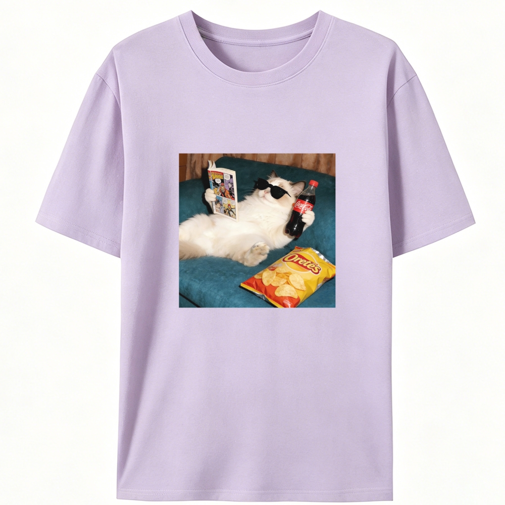Chill Ragdoll Cat Comic & Coke Designed for Women - Slim Fit Cotton Tee
