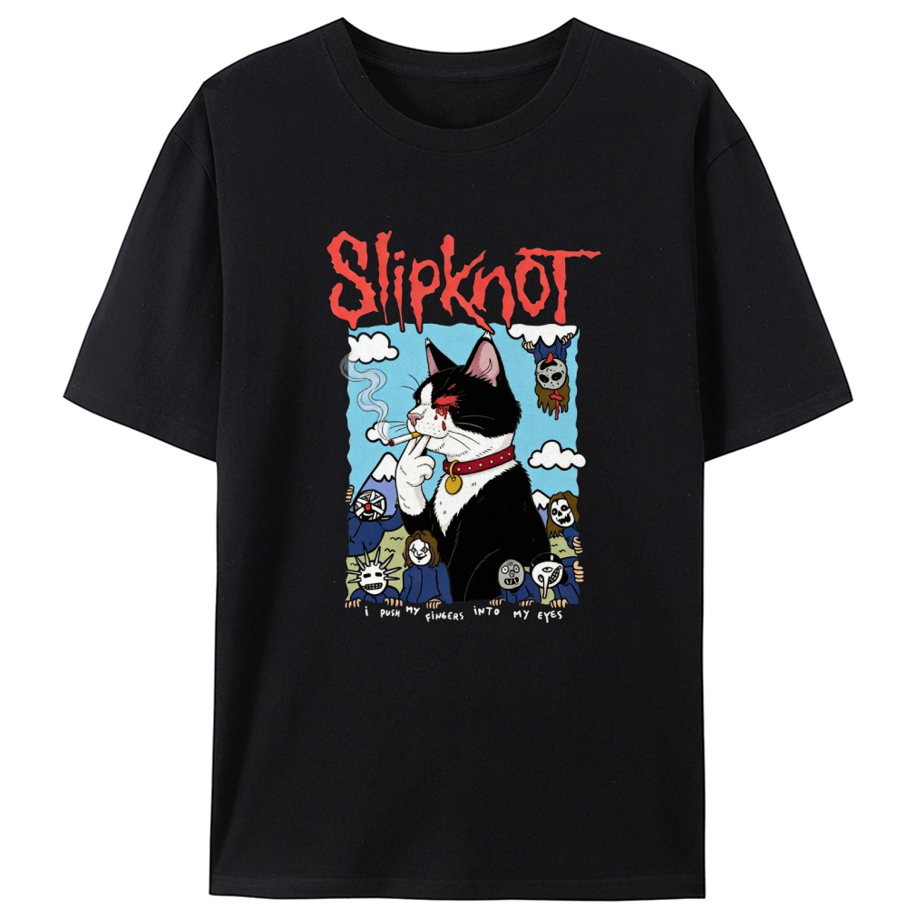 Slipknot Cat Smoking Parody Retro Designed for Women - Slim Fit Cotton Tee