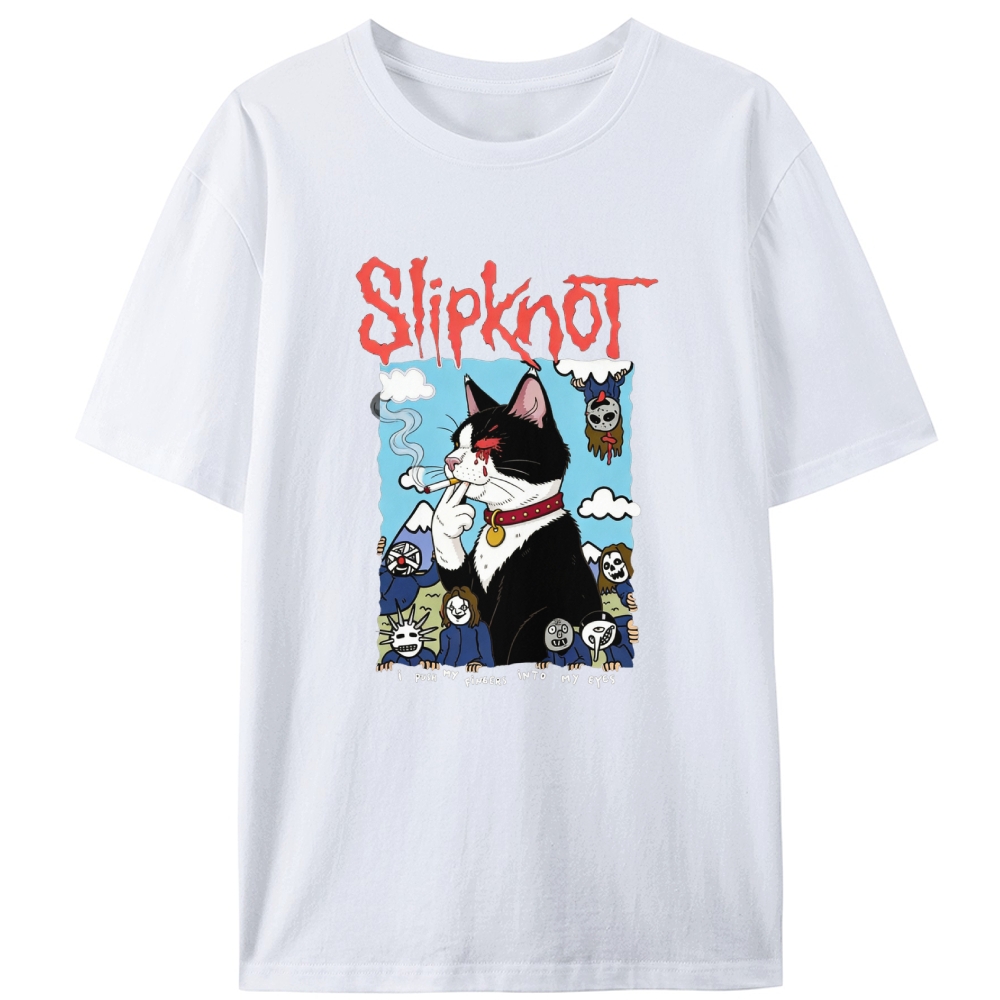 Slipknot Cat Smoking Parody Retro Designed for Women - Slim Fit Cotton Tee