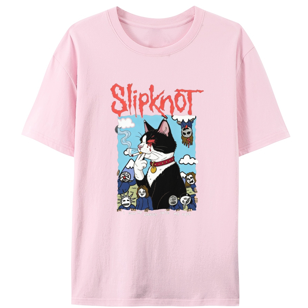 Slipknot Cat Smoking Parody Retro Designed for Women - Slim Fit Cotton Tee