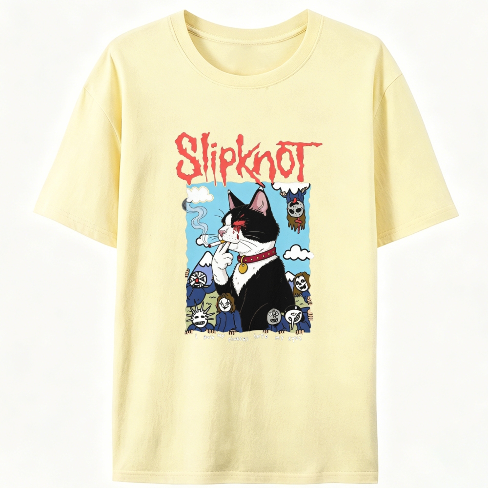 Slipknot Cat Smoking Parody Retro Designed for Women - Slim Fit Cotton Tee