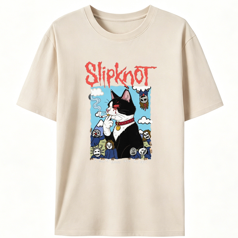 Slipknot Cat Smoking Parody Retro Designed for Women - Slim Fit Cotton Tee