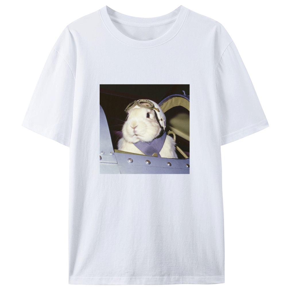 Pilot Rabbit With White Helmet Meme Retro Designed for Women - Slim Fit Cotton Tee